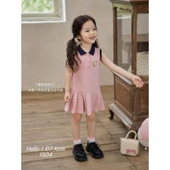 Váy ba lỗ cotton thêu gấu cổ polo viền xinh xắn đáng yêu mát mẻ thoáng khí mùa hè phong cách hàn quốc cho bé gái