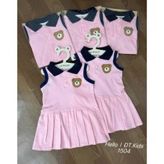 Váy ba lỗ cotton thêu gấu cổ polo viền xinh xắn đáng yêu mát mẻ thoáng khí mùa hè phong cách hàn quốc cho bé gái