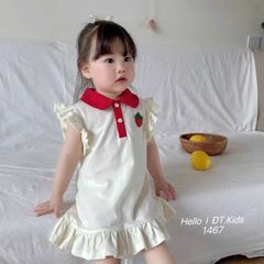 Váy đầm bé gái cotton cánh tiên quả dâu bèo dáng xòe xinh xắn đáng yêu mùa hè phong cách hàn quốc