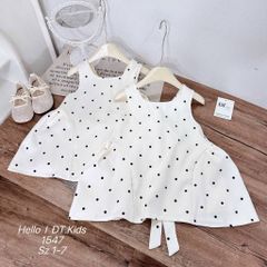 Váy hai dây chấm bi đính nơ xinh xắn điệu đà cho bé gái mặc đi chơi mùa hè 8-20kg kèm ảnh thật