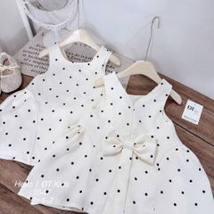 Váy hai dây chấm bi đính nơ xinh xắn điệu đà cho bé gái mặc đi chơi mùa hè 8-20kg kèm ảnh thật