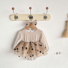 Hàng QC - Váy bodysuit chấm bi xinh xắn thu đông đáng yêu dễ thương phong cách công chúa bé gái