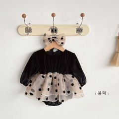 Hàng QC - Váy bodysuit chấm bi xinh xắn thu đông đáng yêu dễ thương phong cách công chúa bé gái