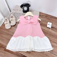 Váy ba lỗ nơ phối voan xẻ tà xinh xắn dễ thương đáng yêu mùa hè mát mẻ phong cách hàn quốc cho bé gái