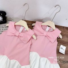 Váy ba lỗ nơ phối voan xẻ tà xinh xắn dễ thương đáng yêu mùa hè mát mẻ phong cách hàn quốc cho bé gái