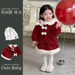 Hàng QC Set váy áo lông cừu xinh xắn nơ ấm áp dày dặn dễ thương mùa đông cho bé gái mặc noel Tết đi chơi chụp ảnh