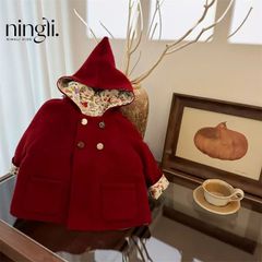 Hàng QC - Áo khoác dạ ép đỏ có mũ chóp ấm áp dày dặn vintage hàn quốc mùa đông mặc noel Tết cho bé