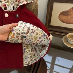 Hàng QC - Áo khoác dạ ép đỏ có mũ chóp ấm áp dày dặn vintage hàn quốc mùa đông mặc noel Tết cho bé