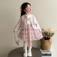 Hàng QC Set váy áo voan bồng bềnh điệu đà công chúa xinh xắn dễ thương kèm áo khoác ngoài thu đông hàn quốc cho bé gái