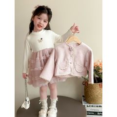 Hàng QC Set váy áo voan bồng bềnh điệu đà công chúa xinh xắn dễ thương kèm áo khoác ngoài thu đông hàn quốc cho bé gái