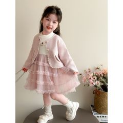 Hàng QC Set váy áo voan bồng bềnh điệu đà công chúa xinh xắn dễ thương kèm áo khoác ngoài thu đông hàn quốc cho bé gái