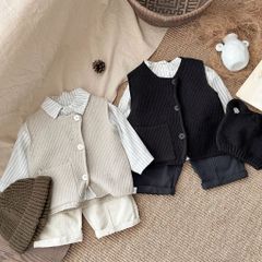 Hàng QC - Áo gile túi hộp len vintage hàn quốc thu đông cho bé trai