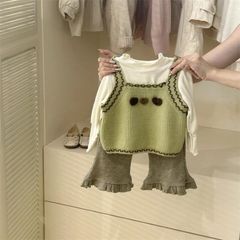 Hàng QC Áo hai dây len kèm áo thun giữ nhiệt và quần len tăm ống loe điệu đà xinh xắn thu đông hot hit hàn quốc bé gái