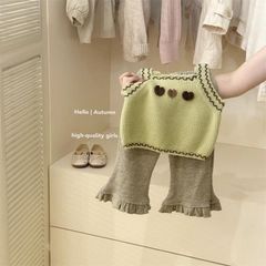 Hàng QC Áo hai dây len kèm áo thun giữ nhiệt và quần len tăm ống loe điệu đà xinh xắn thu đông hot hit hàn quốc bé gái