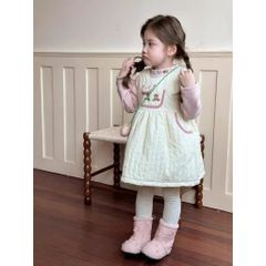 Hàng QC Váy ba lỗ gấu cute đáng yêu lót bông ấm áp dày dặn kèm áo thun dài tay cho bé gái phong cách thu đông