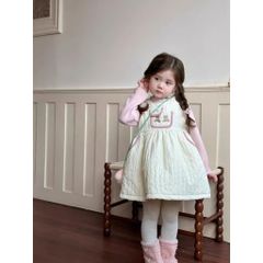 Hàng QC Váy ba lỗ gấu cute đáng yêu lót bông ấm áp dày dặn kèm áo thun dài tay cho bé gái phong cách thu đông