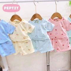 Bộ thun petit cộc tay thun lạnh cổ tròn mềm mát thoáng khí hoạt hình mùa hè cho bé