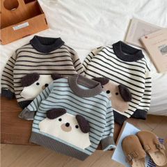 Hàng QC Áo len gấu kẻ cute đáng yêu dễ thương dày dặn vintage mùa đông cho bé trai phong cách hàn quốc