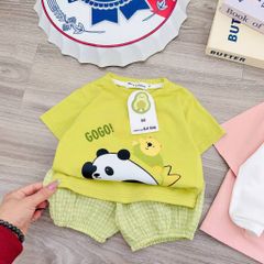 Bộ thun cotton gấu trúc kẻ cute dễ thương đáng yêu phong cách hàn quốc mùa hè mát mẻ cho bé