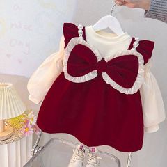 Set váy nhung kèm áo giữ nhiệt tay bồng xinh xắn dễ thương ấm áp điệu đà mùa đông cho bé gái
