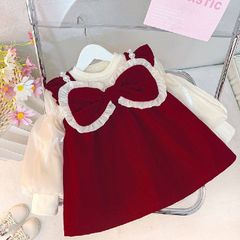 Set váy nhung kèm áo giữ nhiệt tay bồng xinh xắn dễ thương ấm áp điệu đà mùa đông cho bé gái