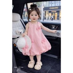 Váy đũi bí bồng đính nơ xinh xắn điệu đà kèm mũ mặc đi chơi đi biển mùa hè mát mẻ cho bé gái phong cách hàn quốc