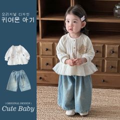 Hàng QC Áo len gấu phối voan xinh xắn điệu đà kèm quần jean ulzzang hàn quốc thu đông cho bé gái