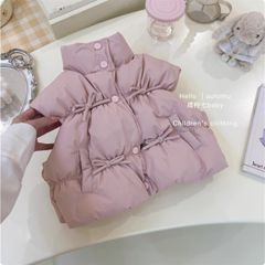 Hàng QC - Áo phao béo trần bông điệu đà gile cao cổ phối nơ vintage hàn quốc xinh xắn đáng yêu cho bé gái ấm áp thu đông