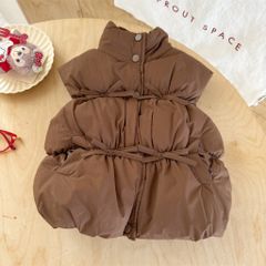 Hàng QC - Áo phao béo trần bông điệu đà gile cao cổ phối nơ vintage hàn quốc xinh xắn đáng yêu cho bé gái ấm áp thu đông