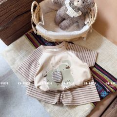 Bộ thun QC kẻ sọc voi con cute đáng yêu dễ thương cho bé trai phong cách hàn quốc mùa hè