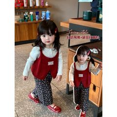 Hàng QC - Set áo hai dây ba lỗ kèm áo thun hoa nhí và quần xinh xắn dễ thương thu đông hàn quốc cho bé gái