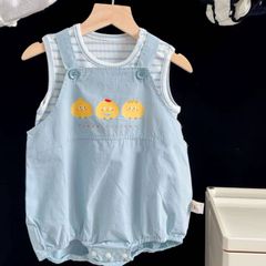 Hàng QC- Set bodysuit vịt con phối áo ba lỗ kẻ dễ thương đáng yêu mát mẻ mùa hè phong cách hàn quốc cho bé