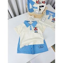 Bộ đồ cotton bé trai cổ bẻ Nice gấu siêu mát thoáng khí mùa hè 10-28kg