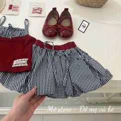 Set áo hai dây phối kẻ mix chân váy bí bồng dễ thương ulzzang hàn quốc mùa hè mát mẻ hottrend