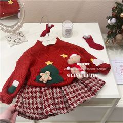Hàng QC Set áo len noel giáng sinh xinh xắn dễ thương kèm chân váy dạ kẻ cho bé gái mùa đông mặc đi chơi