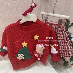Hàng QC Set áo len noel giáng sinh xinh xắn dễ thương kèm chân váy dạ kẻ cho bé gái mùa đông mặc đi chơi