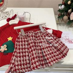 Hàng QC Set áo len noel giáng sinh xinh xắn dễ thương kèm chân váy dạ kẻ cho bé gái mùa đông mặc đi chơi