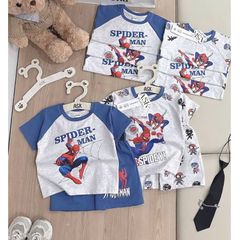 Combo 2 bộ thun cotton spiderman người nhện mát mẻ thoáng khí mùa hè siêu nhân cho bé trai