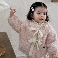 Hàng QC Áo khoác lông cừu phối dây nơ ren xinh xắn ulzzang hàn quốc mùa đông ấm áp dày dặn hàn quốc cho bé gái