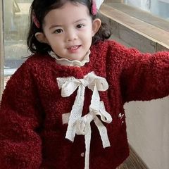 Hàng QC Áo khoác lông cừu phối dây nơ ren xinh xắn ulzzang hàn quốc mùa đông ấm áp dày dặn hàn quốc cho bé gái