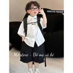 Set bộ bé trai mùa hè, áo sơ mi chữ kèm quần kaki túi hộp hottrend ảnh thật 10-30kg phong cách hàn quốc