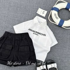 Set bộ bé trai mùa hè, áo sơ mi chữ kèm quần kaki túi hộp hottrend ảnh thật 10-30kg phong cách hàn quốc