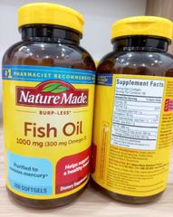 Viên dầu cá Nature Made  Burp-less Fish Oil 1000mg (300mg Omega-3) 200 viên, hàng nhập Mỹ