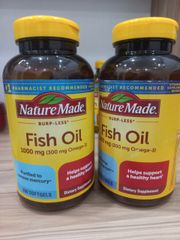 Viên dầu cá Nature Made  Burp-less Fish Oil 1000mg (300mg Omega-3) 200 viên, hàng nhập Mỹ