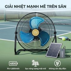 Quạt sàn tích điện CHILL HOME, pin 4800mAh, kèm panel NLMT, lồng & cánh kim loại