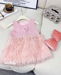 Váy đầm bé gái ba lỗ đính hoa xinh xắn dễ thương công chúa điệu đà(không túi)