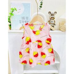 Váy đầm ba lỗ lanh tole họa tiết dâu thỏ cute đáng yêu mát mẻ mùa hè cho bé gái