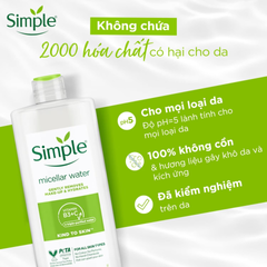 Nước Tẩy Trang Dịu Nhẹ Simple Micellar Cleansing Water 400ml - Làm Sạch Sâu, Phù Hợp Mọi Loại Da, Không Hương Liệu, Không Độc Hại