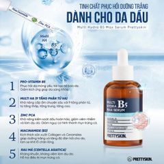 Serum B5 cấp ẩm Prettyskin Multi Hydra B5 Max - Dưỡng ẩm và phục hồi da cho da dầu, giảm mụn, viêm, làm mềm mịn da 50ml