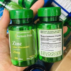 Kẽm thuần chay Puritan's Pride Zinc 25mg USA 100 viên